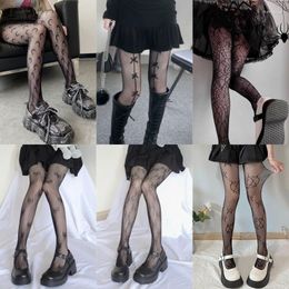 1pair Black Butterfly Patterned Pantyhose For Women, Spring/summer, Sweet  Bowknot & Polka Dots Decoration