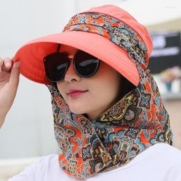 Wide Brim Hats Fashion Women Summer Outdoor Riding Anti-UV Sun Hat Beach Foldable Sunscreen Floral Print Caps Neck Face