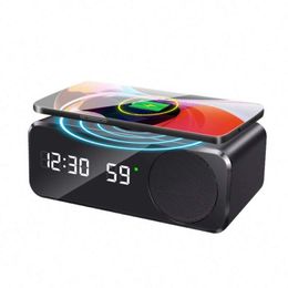 W26 Bluetooth Speaker 6 in 1 Digital Alarm Clock Speakers Wireless Charger Phone Bracket Real time Temperature Audio with High Fidelity Horn in Retail Box