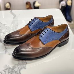 Large Size 6 To 13 Mens Derby Shoes Cow Genuine Leather Brogues Wing Tip Lace Up Mixed Colors Wedding Party Formal Shoes for Men