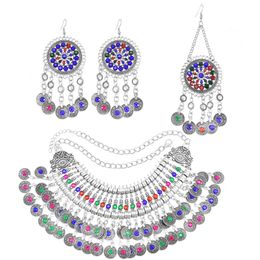 Wedding Jewellery Sets Afghan Jewellery Sets for Women Colourful Crystal Necklaces Earring Hair Clips Bridal Afghan Indian Jewellery Sets 230313