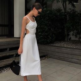 Casual Dresses Sexy Party Backless Dress Women Clubwear Elegant Ladies Long 2023 Summer Vacation Lace Up Spaghetti Strap White