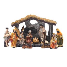 Decorative Objects Figurines Nativity Set With Figures The Real Life Jesus Manger Christmas Crib Ornament Church Xmas Gift Home Decoration 230314