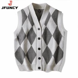 Men s Vests JFUNCY Men Knit Fashion Oversize Knitted Cardigans V Neck Sleeveless Sweater Male Autumn Winter 230313