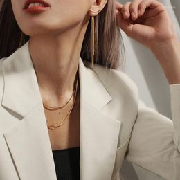 Hoop Earrings Vintage Gold Color Bar Long Thread Tassel Drop For Women Glossy Arc Geometric 2023 Korean Fashion Jewelry