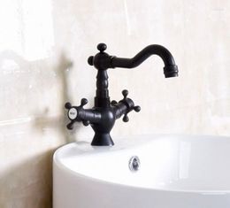 Kitchen Faucets Oil Rubbed Bronze Black Color Swivel Spout Bar Sink Bathroom Basin Faucet & Cold Two Handles Mixer Tap Anf145