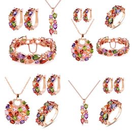 Wedding Jewelry Sets GMGYQ Rose Gold Color Multi Cubic Zirconia Charming Jewelry Sets For Elegant Women or Girls Beautiful Gift 230313