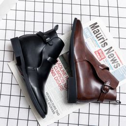 Men Chelsea Boots Ankle Boots Pointed Brown Buckle Retro Classic Fashion Business Shoes for Men Luxury Designer Motorcycle Boots