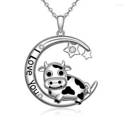 Chains Women's Fashion Moon Star Necklace Cute Cow Carving L Love You Pendant For Women Animal Jewelry