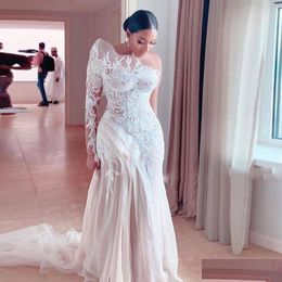 Mermaid Dresses Retro Lace One Shoder S Arabia Illusion Long Sleeve Tle Sweep Train Bridal Gowns Spring Drop Delivery Party E Dhx7E