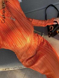 Party Dresses Cryptographic Fashion 2022 Autumn Long Sleeve Maxi Dress for Women Casual Outfits Folds Solid Shift Dresses Vestido Clothes L230313