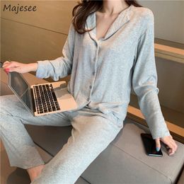 Women's Sleepwear Spring Solid Pyjama Sets Women Simple V-neck Long Sleeve Homewear M-3XL Casual Breathable Loose Single Breasted Pyjamas Luxury 230314