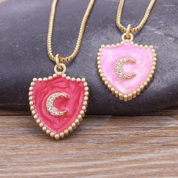 Chains AIBEF Classic Colorful Enamel Shield Shape Moon Pendant Gold Plated Necklace Women Trendy Friendship Jewelry Charm Chain Gift