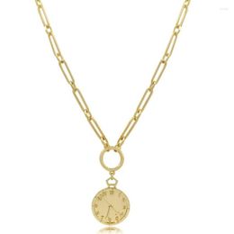 Pendant Necklaces Fashion Punk Gold Color Watch Necklace Women Vintage Carved Coin Jewelry