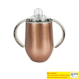 10oz 304 Stainless Steel Sippy Mugs Insulated Coffee Mug Vacuum Feeding Baby Cup With Double Handle Transitions Straw Tumbler