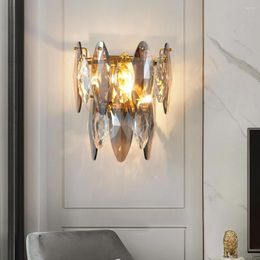 Wall Lamp Modern Crystal Sconce Light For Bedroom Bedside Home Decoration Corridor Led Smoke Grey Lustre Fixture