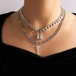 Pendant Necklaces Punk Ley Lock Necklace For Women Charms Thick Chain Choker Multi-layer Adjustable Alloy Party Jewelry 17175