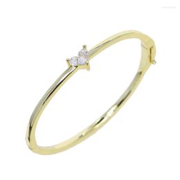 Bangle 7.5" Inner 60mm Three Stone Geometric CZ Heart Shaped Gold Colour Women Bracelet