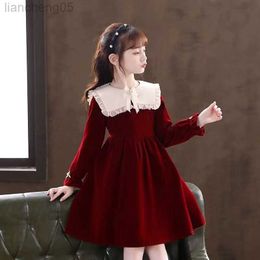 Girl's Dresses Girl Dresses Long Sleeve Kids Clothing Korean Teens Party Princess Dresses Spring Children Christmas Dresses Red Black 4-14Y W0314