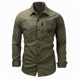 Men's Casual Shirts Oversized Men Casual Shirts Male Soild Cotton Shirts Military Cargo Shirts Long Sleeve Blouse Business Shirts Top Brand Clothing 230314