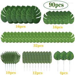 Decorative Flowers 90pcs/set Artificial Tropical Palm Leaves For Hawaiian Luau Theme Party Decorations Home Garden Decoration