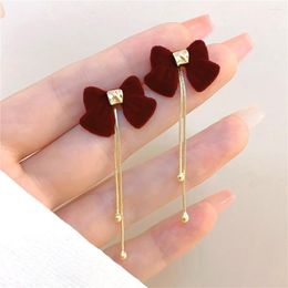 Hoop Earrings Fringed Red Suitable Christmas Engagement Elegant Temperament Two-Wear Trendy Bow Wedding Banquet Jewellery