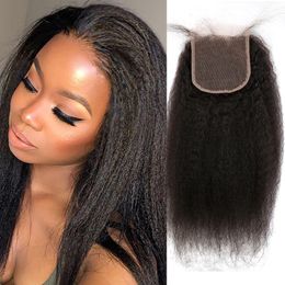 Kinky Straight Lace Closure 100% Unprocessed Human Hair Lace Closure 4x4 Lace Free Part Yaki Straight Closures Natural Black