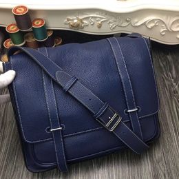 35cm man messenger purse brand designer bag handmade quality togo leather wax stitching navy blue many Colours fast delivery