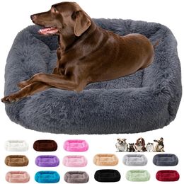 kennels pens Square Large Dog Bed Fluffy Cat Long Plush Pet Sofa Mat Dogs House Kennel Winter Warm Sleeping Pets Supplies Calming Cushion 230314