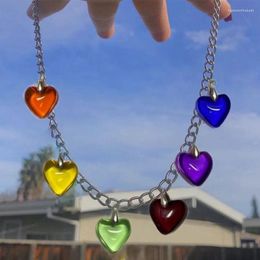 Pendant Necklaces Simple Clavicle Chain Jewelry Heart Choker Necklace Colorful Glass Bead Women Girl Gift