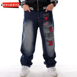 Mens Jeans Streetwear Men Denim Pants Hip Hop Casual Skateboard Jeans Trousers Letter Embroidery Loose Baggy Jeans Pants For Male Plus Size 230313