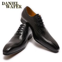 Luxury Brand Men's Oxford Formal Shoes Black Brown Pointed Toe Lace Up Office Business Wedding Genuine Leather Shoes for Men