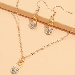 Pendant Necklaces 2023 2pcs/set Fashion Crystal Safety Pin Necklace For Women Girl Neck Chain Charms Collar Birthday Gift Jewelry