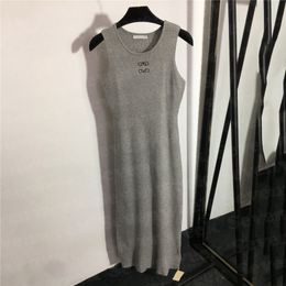 Embroidered Split Knits Vest Dress For Women Fashion Sexy Slim Ladies Long Skirts Party Nightclub Casual Tight Dresses