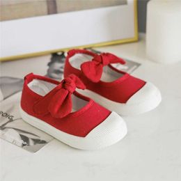 Flat shoes Girls Fashion Hook Look Canvas Sneakers Children Kids Flats Heels Casual Loafer Bow-knot Shoes For Sports P230314