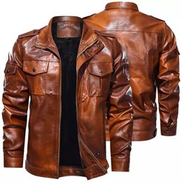 Men's Leather Faux Leather Men's Classical Motocycle Jacket Winter Fleece Thick Men Leather Jacket Motor Autumn Zipper Jacket Male Biker Coat Size 5XL 230313