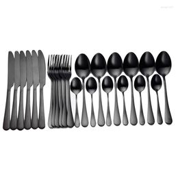 Dinnerware Sets Cutlery Set Gold Tableware 24 Piece Black Kitchen Forks Knives Spoons Kit