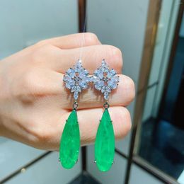 Dangle Earrings 2023 Fashion Retro Model Simulation Emerald Large Water Drop 925 Sterling Silver Needle For Women Evening Dress Jewellery