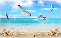 Wallpapers Custom 3d Wallpaper Wall Murals Blue Sky Sea Shell Seagull Tanker Landscape Livingroom Home Deocr