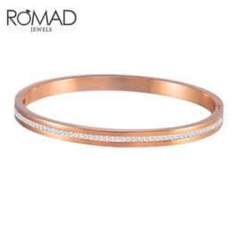 Bangle Arrival Fashion Stainless Steel Open For Women Female Single Row CZ Stone Bangles In Rose Gold Colour R4