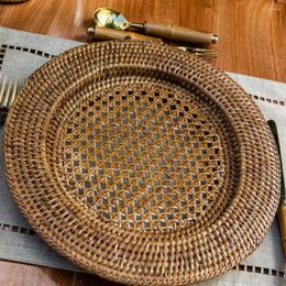 Table Mats Rattan Holder 33cm Handmade Braided Natural Pot Mat Round Placemat Creative Crafts Stylish Plates