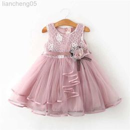 Girl's Dresses Summer Girls Evening Dress Rose Sleeveless Birthday Party Toddler Young Children Yarn Tutu Dresses Kids Clothes 1 To 5 Years W0314