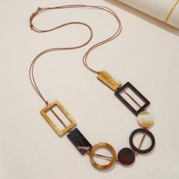 Pendant Necklaces Women Vintage Geometric Acrylic Pendants Adjustable Rope Chain Metal Free Anti Allergy Necklace Ethnic Handmade Jewlry