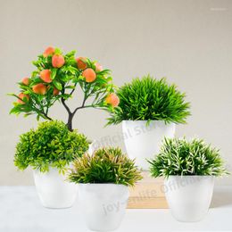 Decorative Flowers 1Pc Artificial Green Plants Potted Bonsai Small Tree Grass Pot Ornament Home Garden Wedding Festival Party Decoration