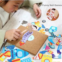 Other Toys Hammer and Nails Game Cork Board Tap Art Set Colourful Wooden Pieces in Different Shapes Mini Tools Creative Toy for Kids 3 230313