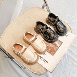 Flat shoes Children Leather Girls Black Beige Flats for School Party Wedding Fashion Kids Shoes Classic Vintage 2023 Spring New P230314