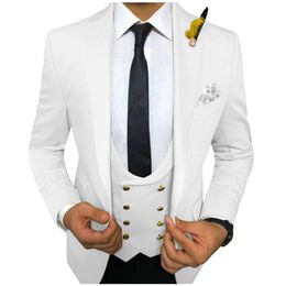 Men's Suits & Blazers Slim Fit White Casual Men For Dinner Party 3 Piece Wedding Tuxedo With Double Breasted Vest Black Pant Male Fashion Bl