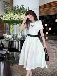 Party Dresses designer Round neck ironing drill triangle logo dress hand-stitched collar design super-heavy hem crimping cut 9LWU