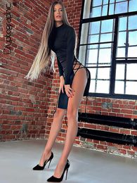 Party Dresses Cryptographic Long Sleeve Hot Sexy Bandage Slit Mini Dress for Women Fashion Outfits Club Party Clothes Women's Dresses Vestidos L230313
