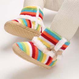 First Walkers born Winter Cute Girls Shoes Kids Walking Boots Rainbow Ankle Baby Shoes Comfortable Soft born warm knitted Short Boots 230314